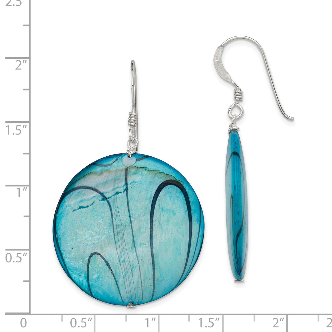 Silver Mother of Pearl Blue Disc Dangle Earring