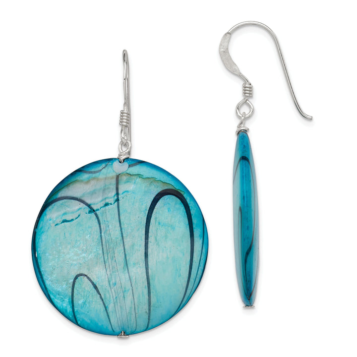 Silver Mother of Pearl Blue Disc Dangle Earring