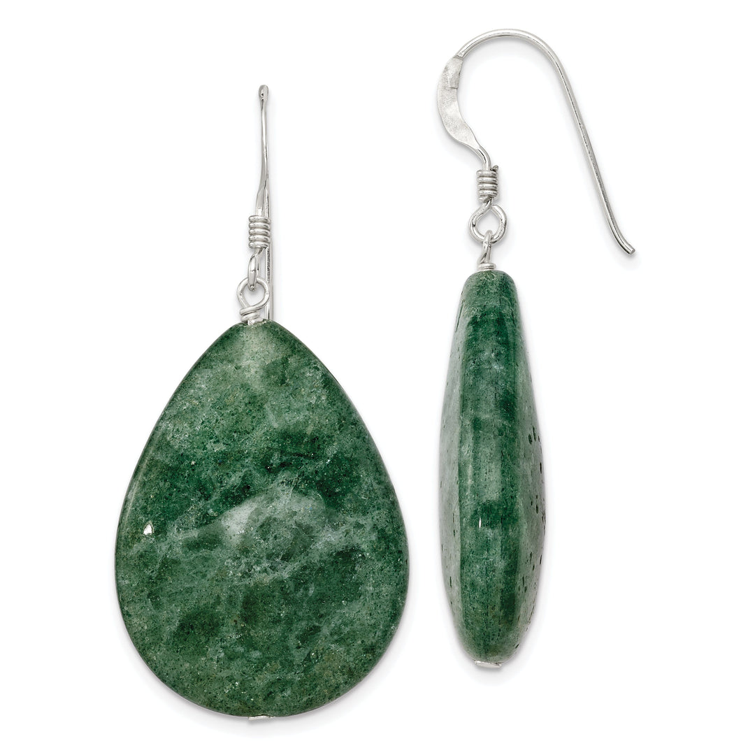 Silver Aventurine Teal Tear Drop Hook Earrings