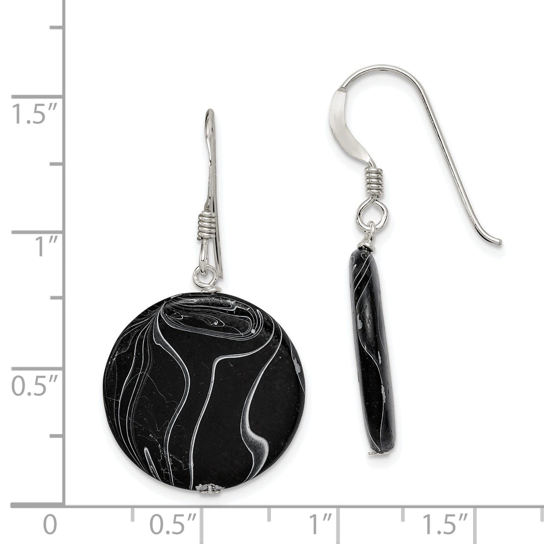 Sterling Silver Black Agate Dangle Disc Earring