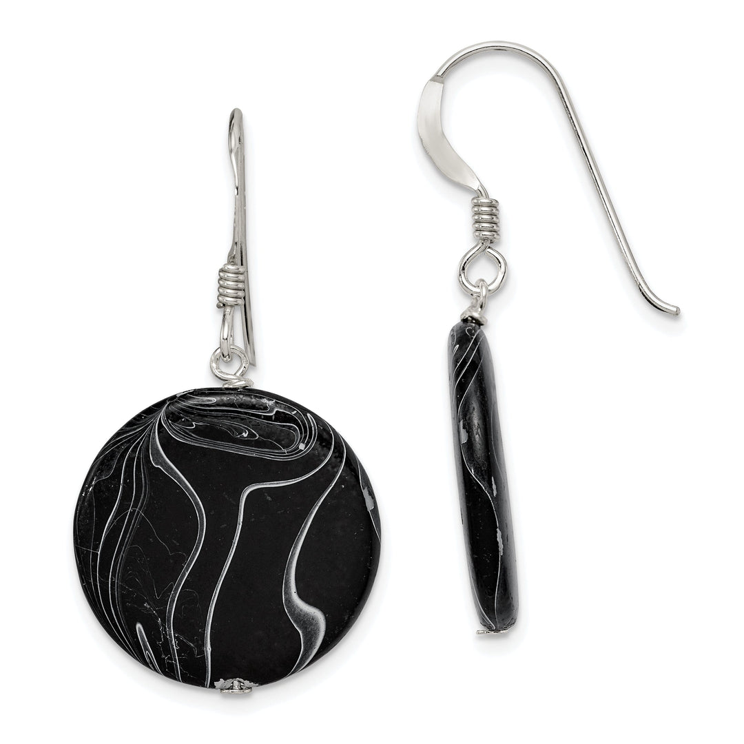 Sterling Silver Black Agate Dangle Disc Earring