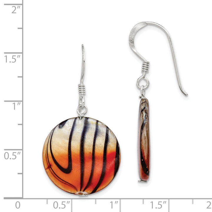 Silver Pearl Orange Black Disc Dangle Earrings