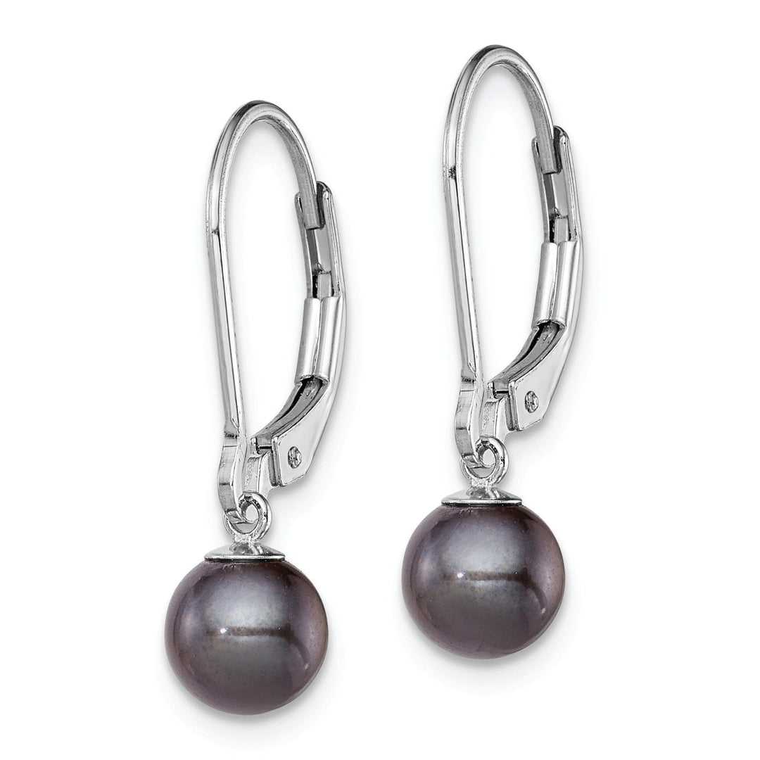 Silver Black Pearl Leverback Dangle Earrings