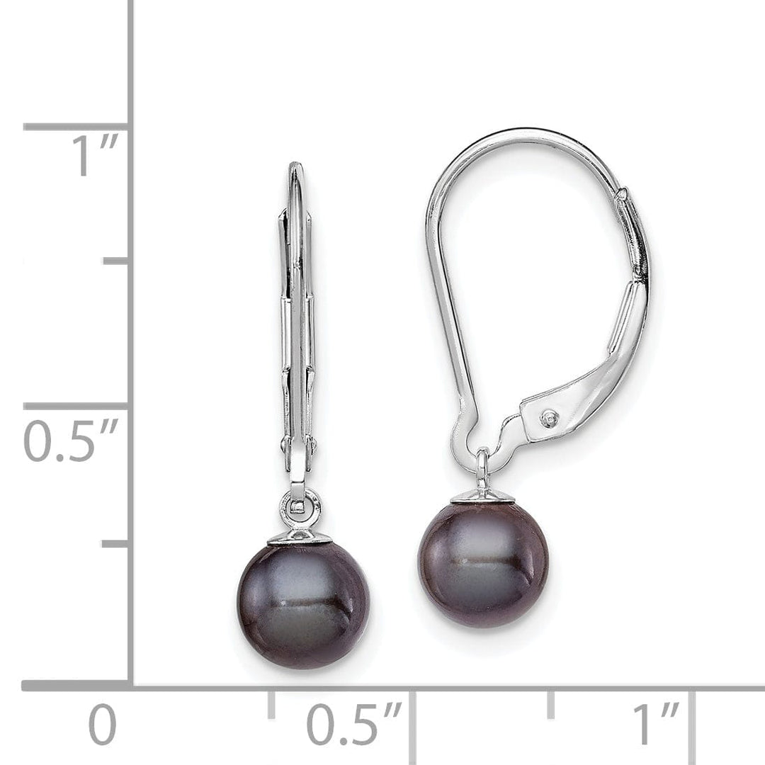 Silver Black Pearl Leverback Dangle Earrings
