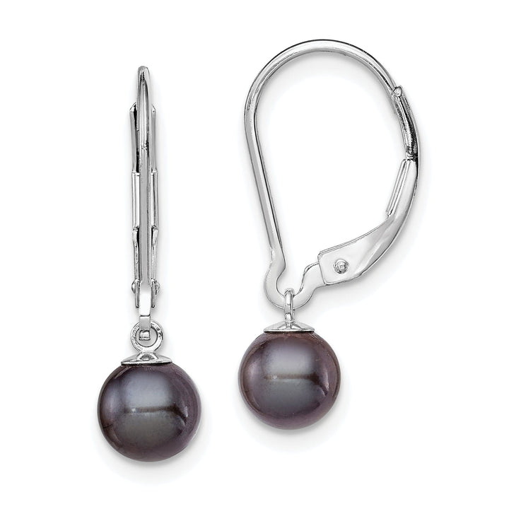 Silver Black Pearl Leverback Dangle Earrings