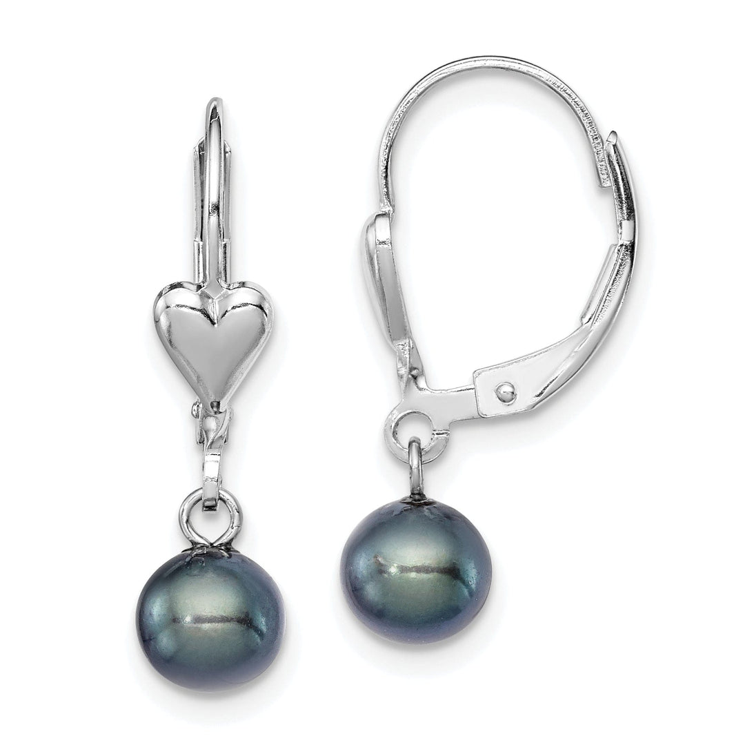 Silver Black Pearl Dangle Leverback Earrings