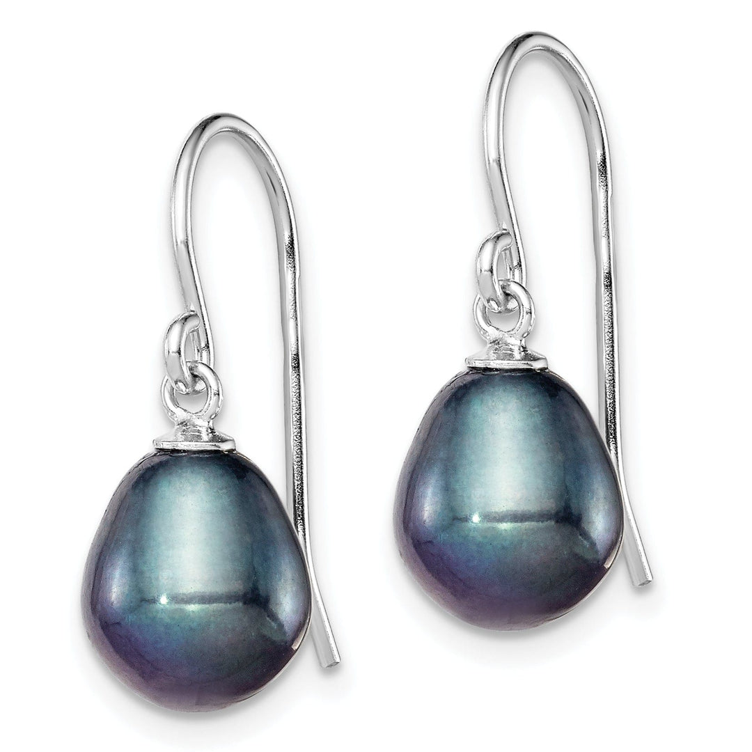 Silver Black Fresh Water Pearl Dangle Earrings