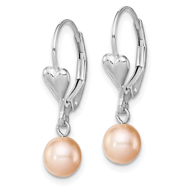 Silver Pink Pearl Dangle Leverback Earrings