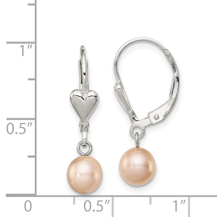 Silver Pink Pearl Dangle Leverback Earrings