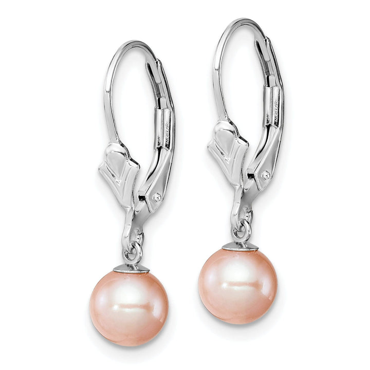 Sterling Silver Pink Pearl Leverback Earrings