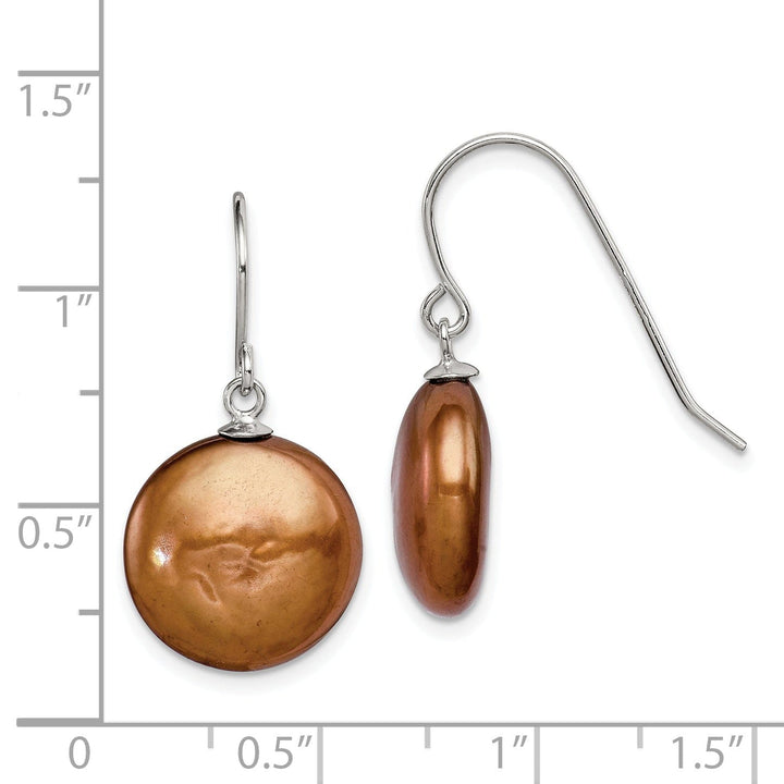 Sterling Silver Brown Coin Pearl Drop Earrings