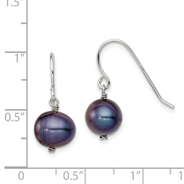 Silver Black Fresh Water Pearl Dangle Earrings