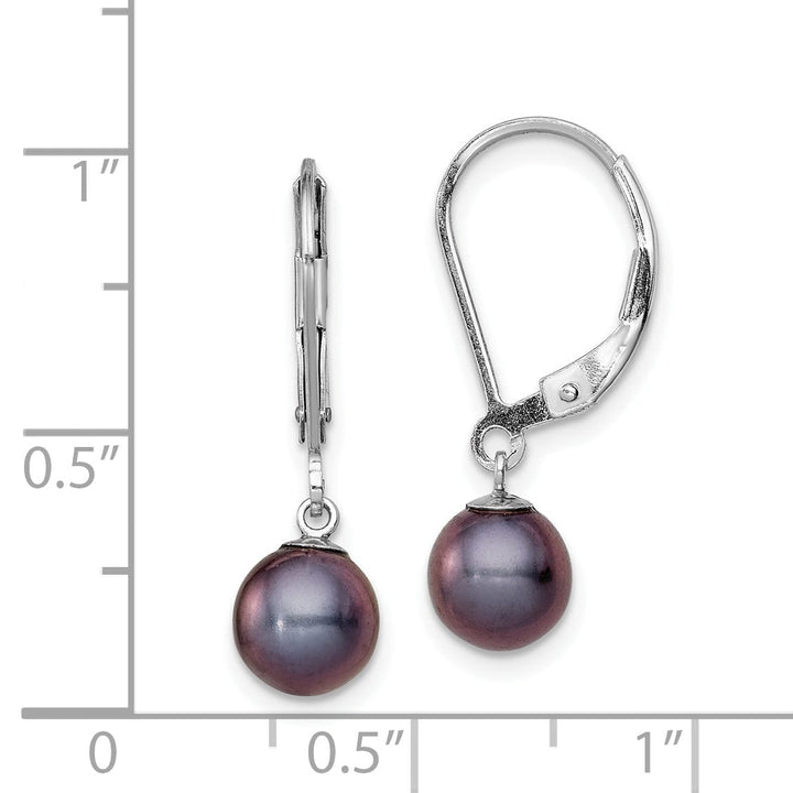 Silver Black Pearl Dangle Leverback Earrings