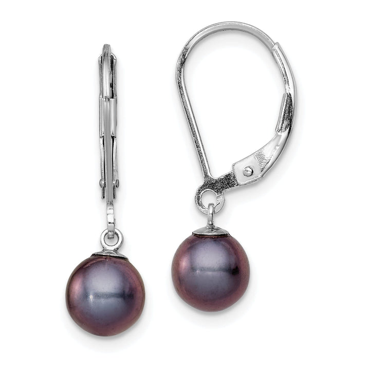 Silver Black Pearl Dangle Leverback Earrings