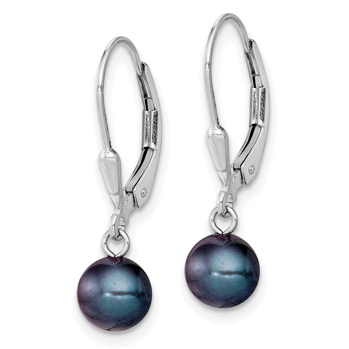 Silver Black Pearl Dangle Leverback Earrings