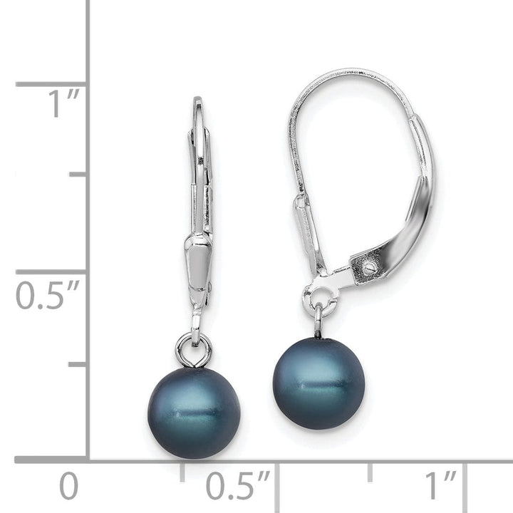 Silver Black Pearl Dangle Leverback Earrings