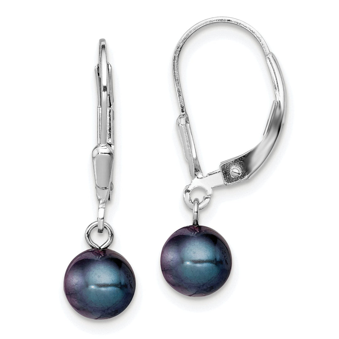 Silver Black Pearl Dangle Leverback Earrings