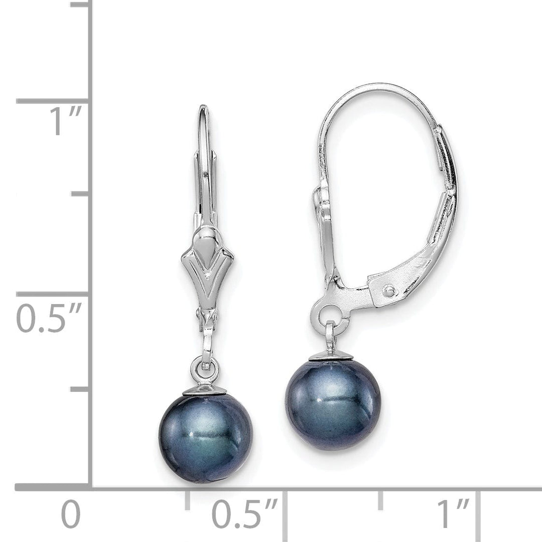 Silver Black Pearl Dangle Leverback Earrings