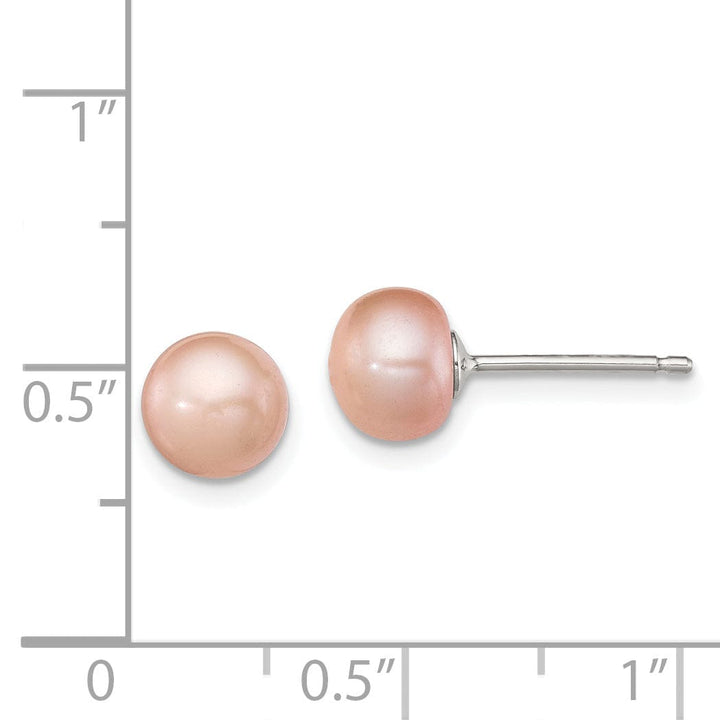 Sterling Silver Rose Button Pearl Post Earrings
