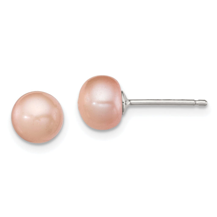 Sterling Silver Rose Button Pearl Post Earrings