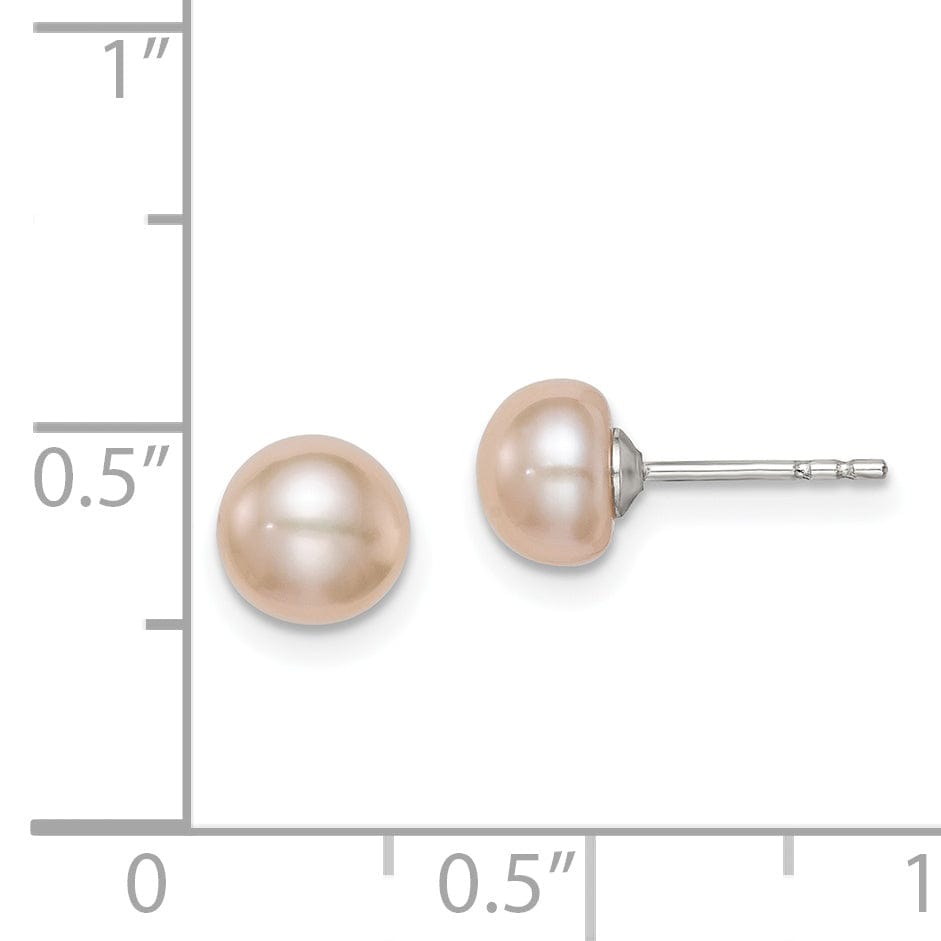 Silver Pink Fresh Water Button Pearl Earrings