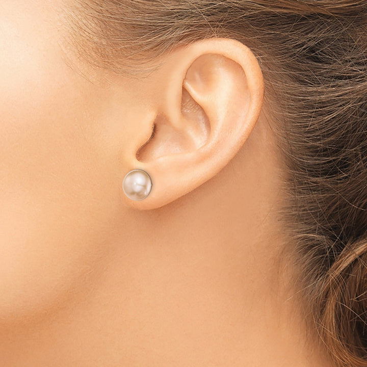 Silver Pink Fresh Water Button Pearl Earrings