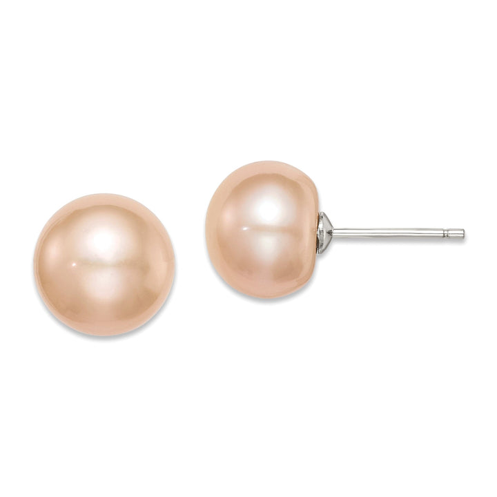 Silver Pink Fresh Water Button Pearl Earrings