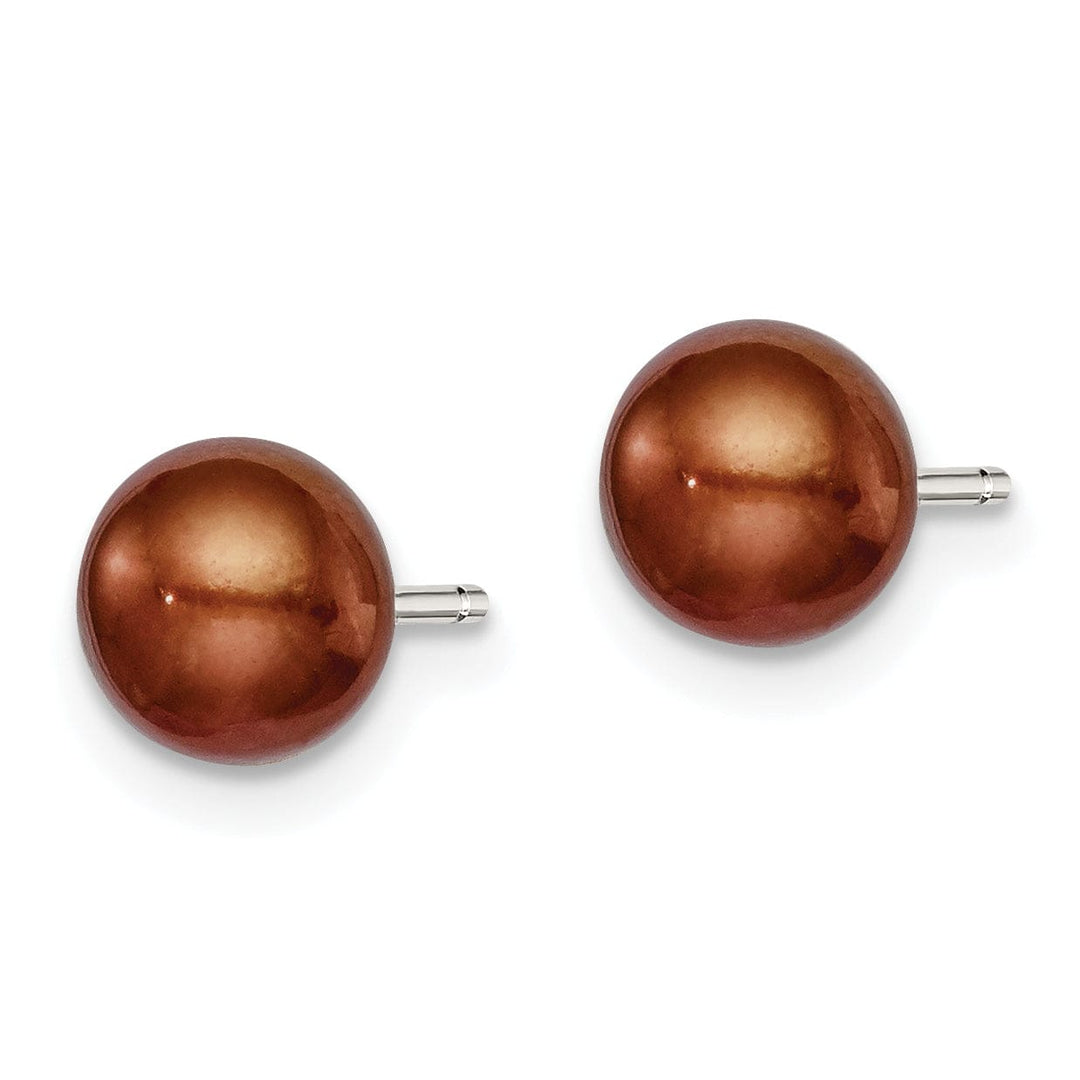 Silver Brown Fresh Water Button Pearl Earrings