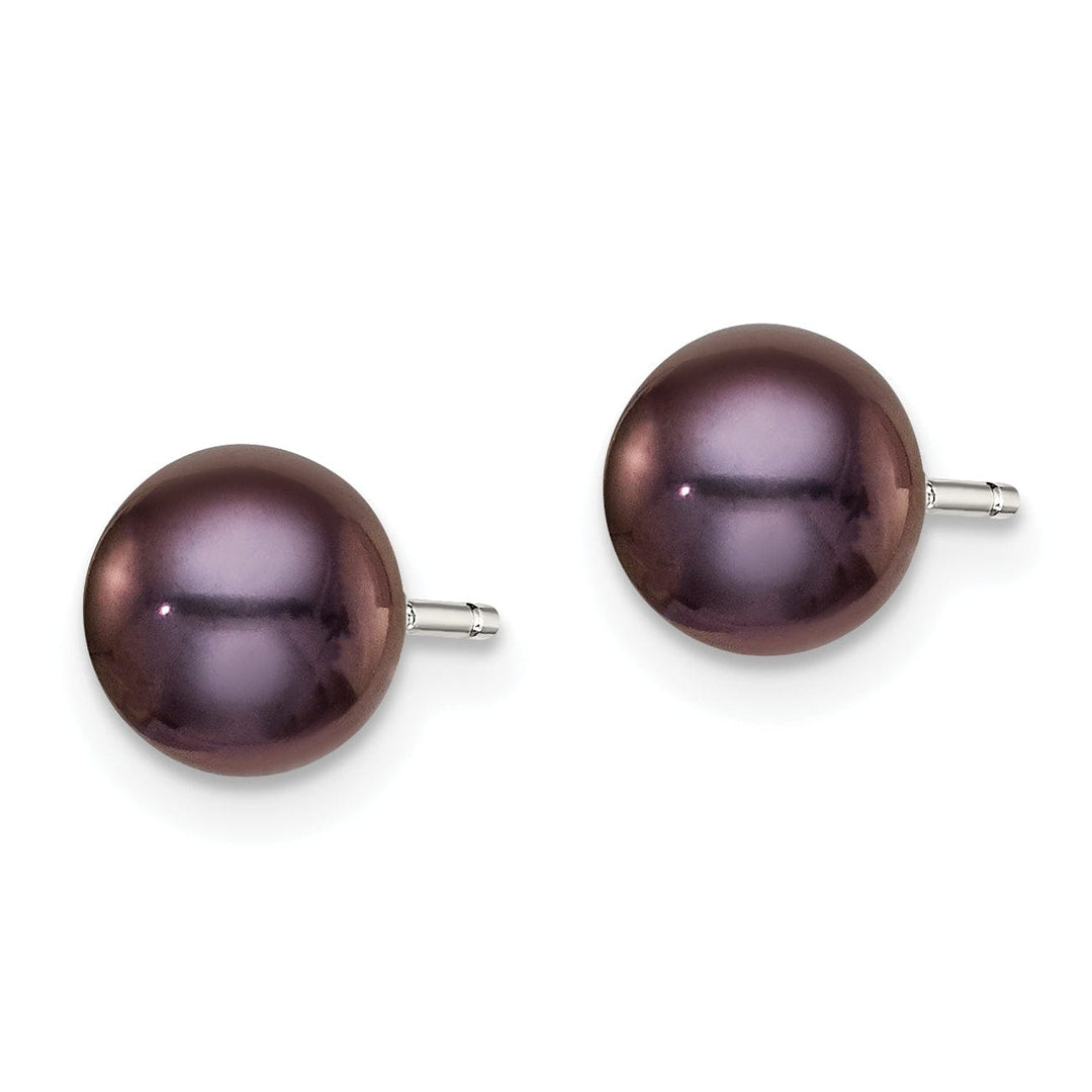 Silver Fresh Water Button Pearl Black Earrings