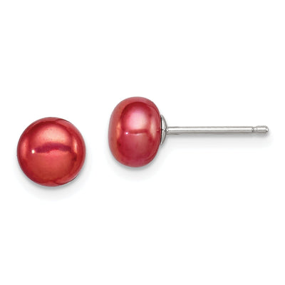 Silver Button Pearl Burgundy Post Earrings