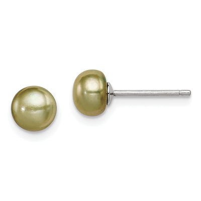 Sterling Silver Button Pearl Green Post Earring