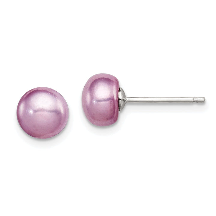 Silver Button Pearl Lavender Post Earrings