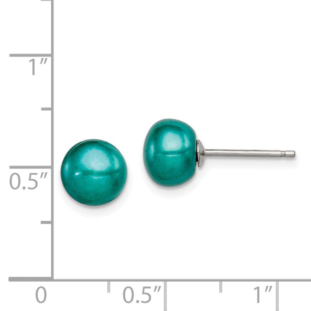 Sterling Silver Button Pearl Teal Post Earrings