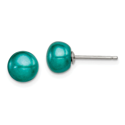 Sterling Silver Button Pearl Teal Post Earrings at $ 10.96 only from Jewelryshopping.com