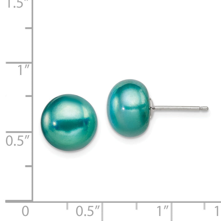 Sterling Silver Button Pearl Teal Post Earrings