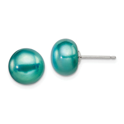 Sterling Silver Button Pearl Teal Post Earrings at $ 36.92 only from Jewelryshopping.com
