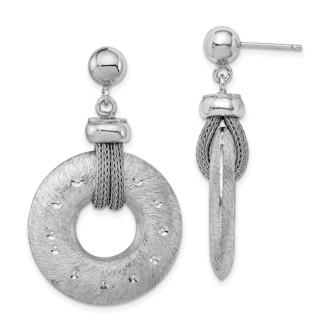 Silver Textured Circle Post Dangle Earrings