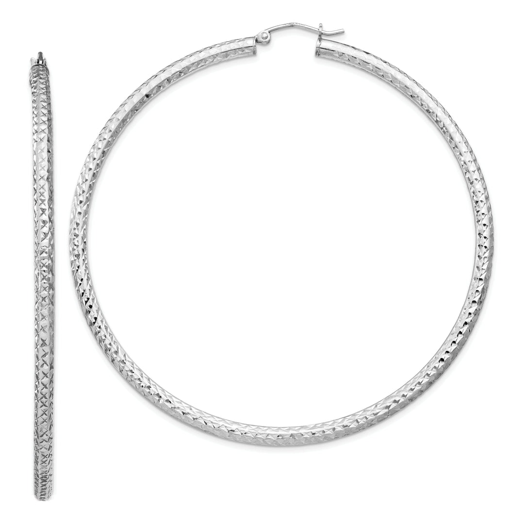 Sterling Silver Rhodium D.C Hinged Hoop Earring