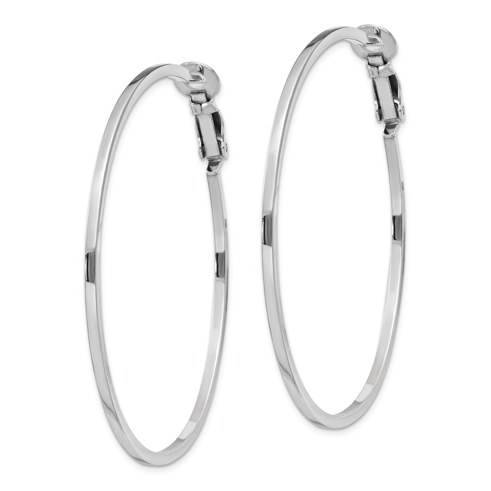 Silver Hollow Omega Clip Back Hoop Earrings