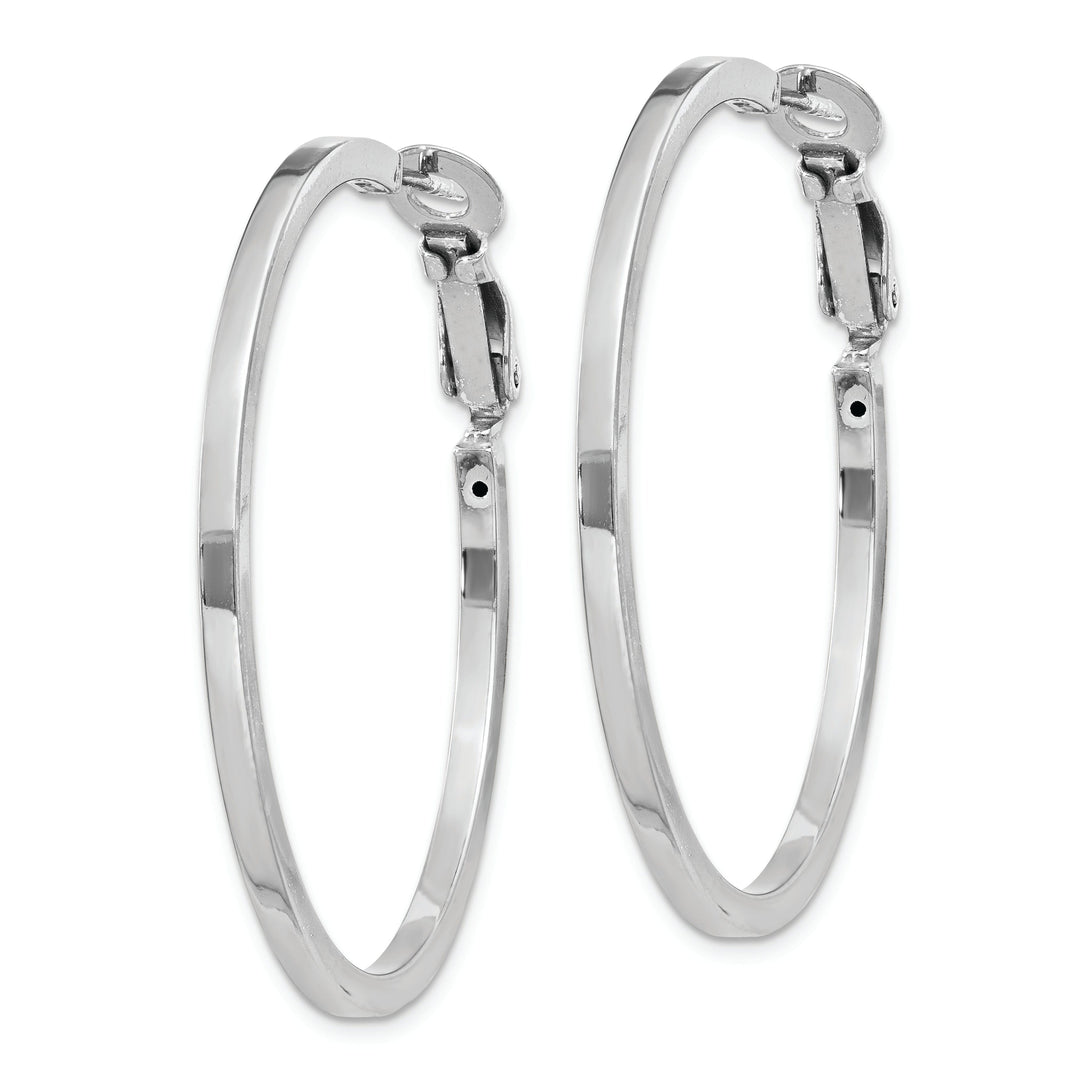 Silver Hollow Omega Clip Back Hoop Earrings