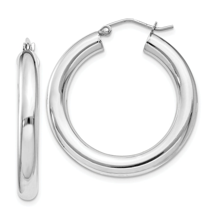 Silver Hollow Round Hoop Hinged Earrings