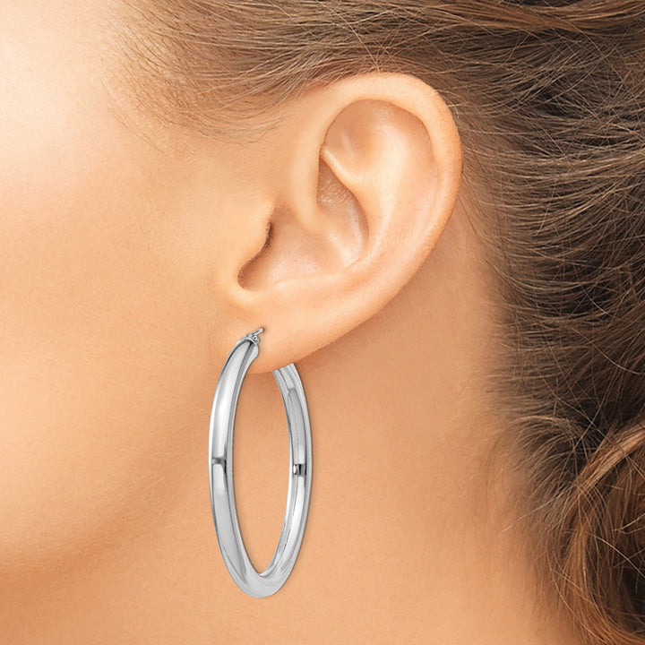 Silver Hollow Round Hoop Hinged Earrings