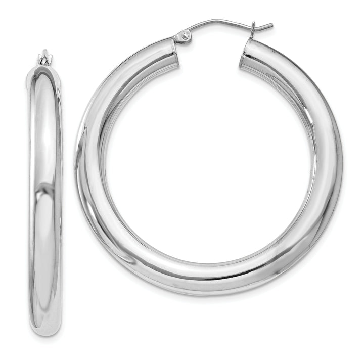 Silver Hollow Round Hoop Hinged Posts Earrings