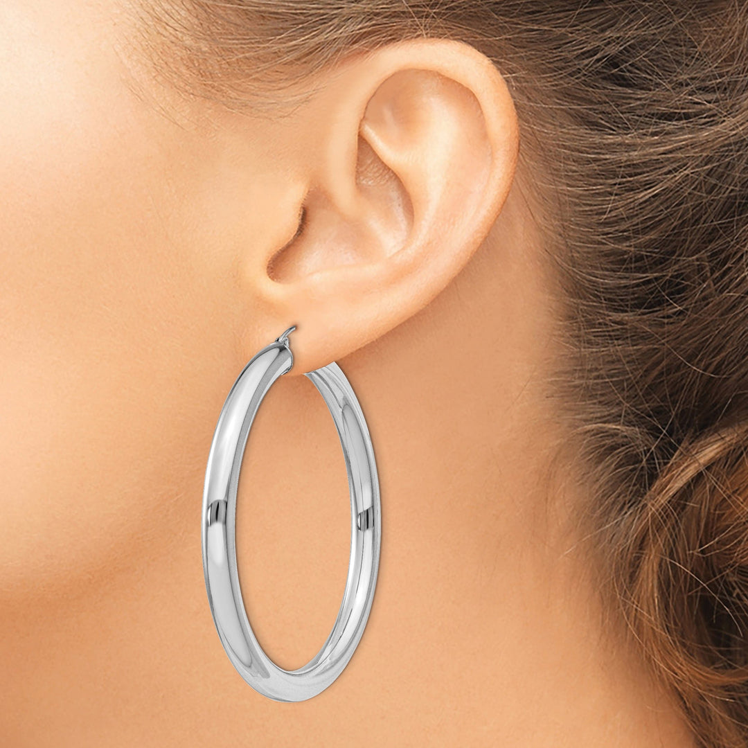 Silver Hollow Round Hoop Hinged Posts Earrings