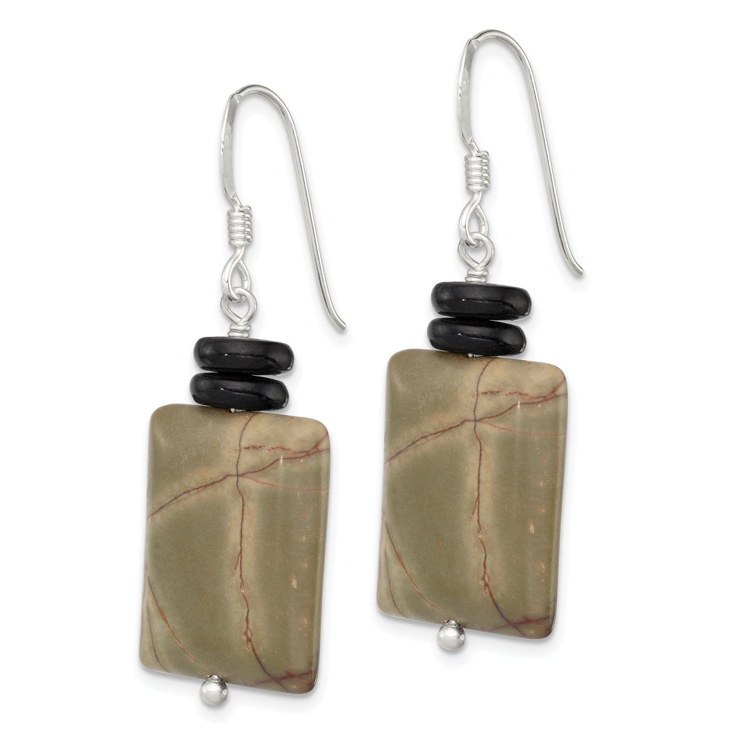 Silver Black Pearl Picasso Jasper Drop Earrings