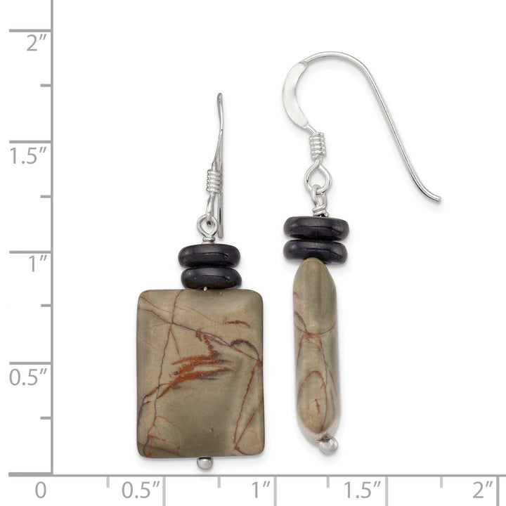 Silver Black Pearl Picasso Jasper Drop Earrings