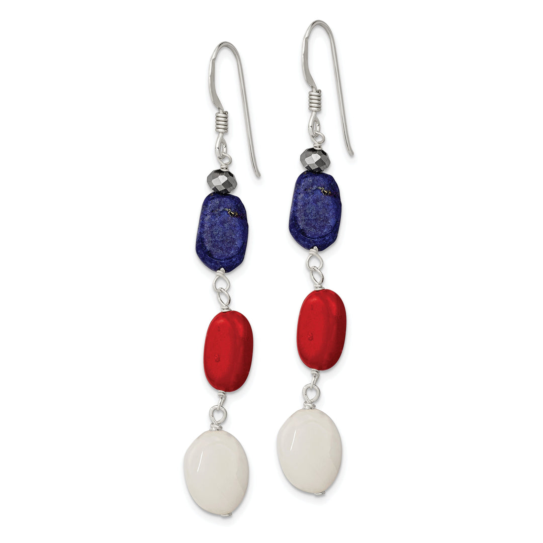 Silver Coral Crystal Jade Lapis Dangle Earrings