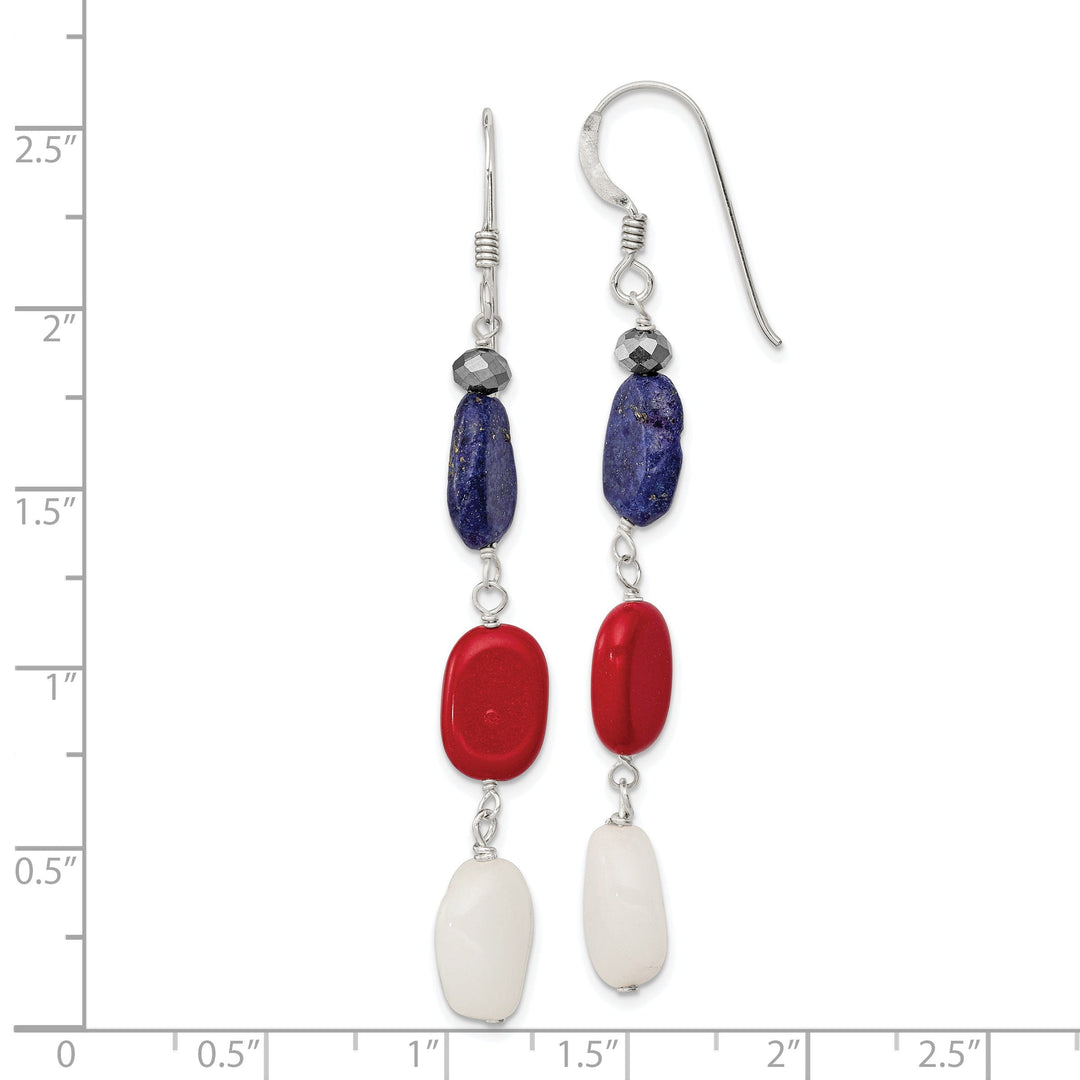 Silver Coral Crystal Jade Lapis Dangle Earrings