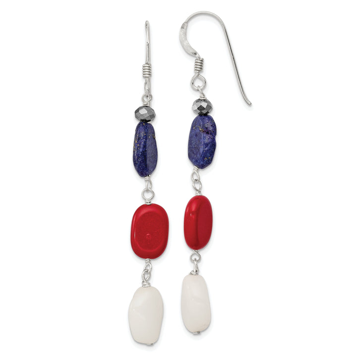 Silver Coral Crystal Jade Lapis Dangle Earrings