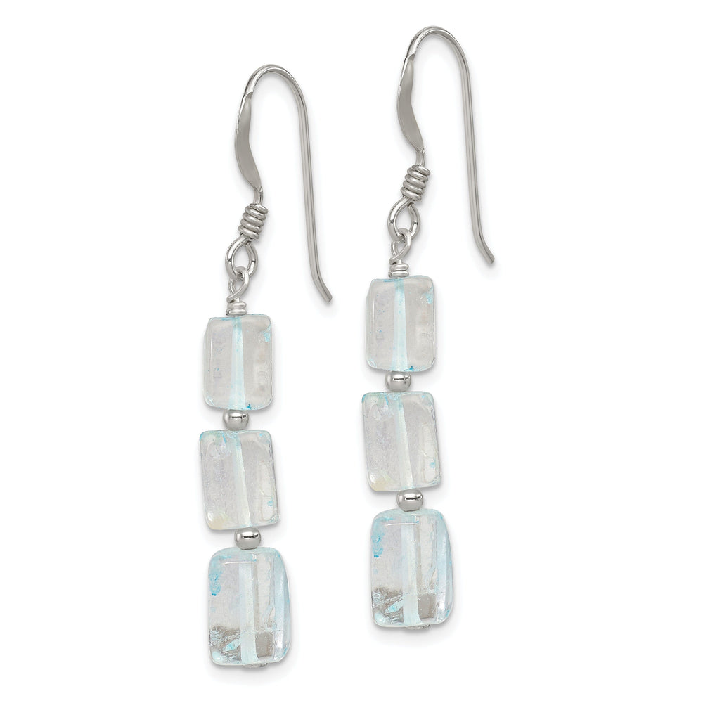 Silver Light Blue Quartz Stone Dangle Earrings